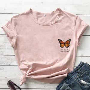Женские футболки Teperte защищают нашу опылители эстетическая окрашенная бабочка печатная веганская футболка