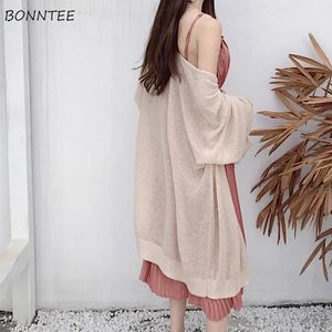 Vestido cardigan feminino verão à prova de sol oco sólido fino macio respirável elegante férias minimalista moda feminina ulzzang novo ins