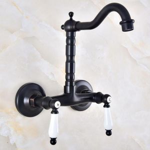 Bathroom Sink Faucets Dual Handle Duals Hole Wall Mount Basin Faucet Oil Rubbed Bronze Vanity Kitchen Cold Water Taps Dnf836