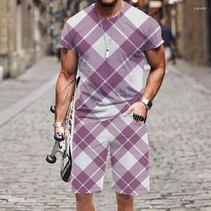 Herrspåriga Royal Society Retro Plaid Stripe Collection Summer kläder 2023 Harajuku Man Set Streetwear Sweashir T Shirts Hip Hop