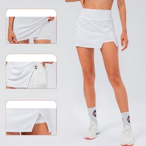 lu Frauen Sport Yoga Röcke Workout Shorts Einfarbig ll Plissee Tennis Golf Rock Anti Belichtung mit Taschen Fitness Kurzer Rock 6 Farben 12429