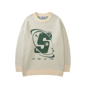 Suéteres Masculinos Estampa Letra Maiúscula Cor Sólida Retrô e Feminino Outono Inverno Harajuku Gola Regata Grande Baggy Top de Tricô 230713