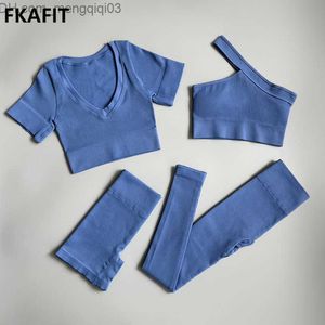 Женские спортивные костюмы 2/3/4pcs Set Set Womans Women's Seamless йога набор спортивного бюстгальтера с высокой талией с длинными шортами для ноги фитнес -тренировок Z230717