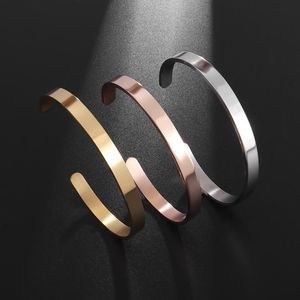 Bangle Fashion Classic Stainless Steel Smooth CShape 6Mm Open Bracelet for Women Trend Punk Mirror Couple Jewelry Gift 230714