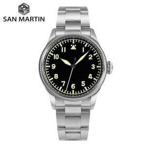 Andra klockor San Martin 38 5mm Pilotklocka snidad mynt Bezel YN55 Militär sportstil Men Automatisk mekanisk safir 10bar SLN C3 Lume 230714