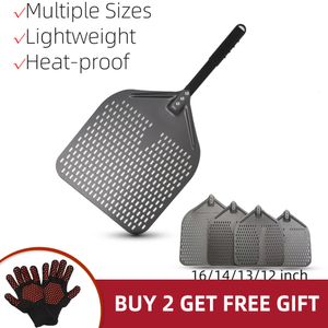 Baking Moulds 10 12 13 14 16 Inch Big Pizza Perforated Shovel Paddle Short Handle for Oven Turning Peel Kitchen Tools Nonstick 230714