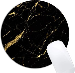 Black and Gold Marble Mouse Pad Round Non-Slip Rubber Mousepad Laptop Office Computer Decor Cute Accessories Design Mouse Pad