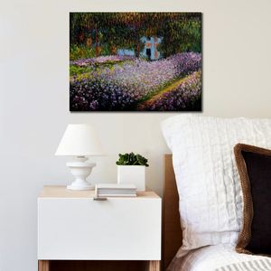 Handmade Canvas Art Artists Garden at Giverny Claude Monet Painting Impressionist Landscape Artwork Bathroom Decor