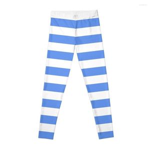 Active Pants Light Blue And White Horizontal Stripes Leggings Women's Sports Gym Legging Womans