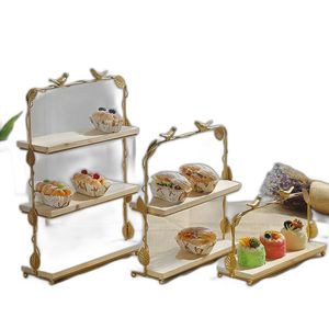 Forest Series Wooden Dessert Stand Display Rack for Nordic Weddings and Props with Iron Cake Tray and plates for sale