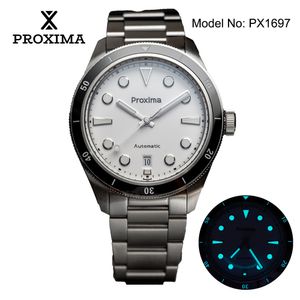 Proxima PX1697 Vintage Men's 39mm White Enamel Dial, PT5000/SW200 Automatic, 20Bar Water Resistant, Luminous Watch with Bubble Sapphire