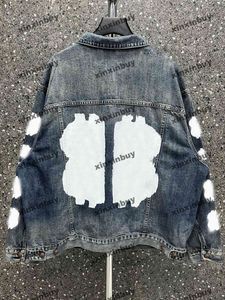 Xinxinbuy Men Designer Coat Jacket Paris Graffiti förstörde denimjackan Långärmad kvinnor Khaki Blue XS-XL