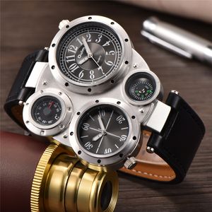 Oulm Orologi da uomo sportivi unici Orologio da polso da uomo con bussola decorativa di lusso con 2 fusi orari