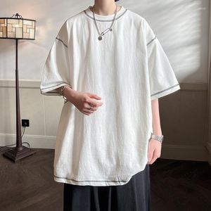 Men's T Shirts Contrast Color Treaded Solid T-shirts Men Summer Short Sleeved Half Oversize Street Bottom Tees Man Tops