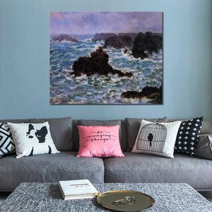 Claude Monet Canvas Art Belle-ile Rain Effect Handmade Oil Painting Impressionist Artwork Home Decor Modern