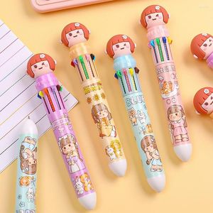 Colori Cute Cartoon Girl Penna a sfera Scuola Forniture per ufficio Cancelleria Papelaria Escolar Penne multicolori Ricarica colorata