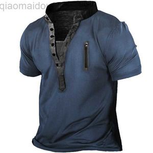 Camisetas masculinas verão manga curta camisetas masculinas casuais com botões gola solta pulôver tops para roupas masculinas patchwork vintage camiseta L230713
