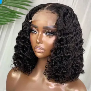 Deep Wave Frontal Wig Transparent 13x4 Spets Front Human Hair Wigs Brazilian Short Curly Bob Wigs Glueless Pre Pluched