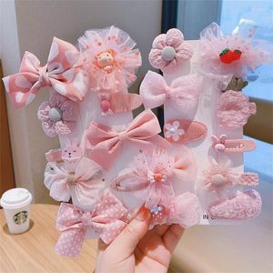 Hair Clips 10Pcs/Set Floral Clip Set Girl Cute Bow Flower Lace Trimming Headwear Cartoon Hairpin Headdress Accessories