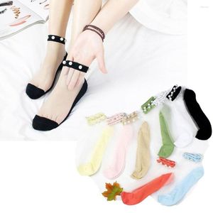 Frauen Socken Perle Kurze Flut Sommer Dünne Japanische Transparente Strümpfe Deodorant Weibliche Mesh Glas Seide Kristall