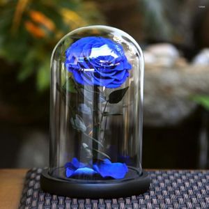 Decorative Flowers Attractive Bright Color Glass Rose Ornament Transparent Cover Artificial Eternal Flower In Dome Gift