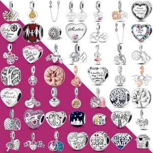 925 Silver Fit Pandora Charm Family Family Family Family Serce Shape Koralik Dangle Fashion Charms Zestaw wisiorek