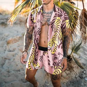Tasarımcı Gömlek Erkek Hawaii Takipler Moda Kargo Şortu 2 Parça Setleri Yaz Adam Takip Günlük Giyim Sweatshirt Kısa Kollu Spor Giyim