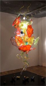 멀티 컬러 현대 샹들리에 조명 예술적 큰 크기의 손 블로우 유리 펜던트 램프 긴 매달린 꽃 액세서리