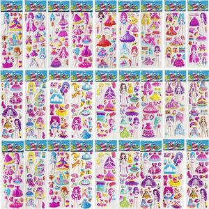 Adesivi giocattolo per bambini 32 fogli 3D Bubble Dress Up Girls Cartoon Princess Cambia vestiti Fai da te Giocattoli Kawaii Decorazione per feste di compleanno per bambini 230714