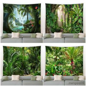 Tapestries Dome Cameras Jungle Plant Tapestry Forest Palm Tree Monstera Natural Flower Animal Living Room Garden Wall Hanging Can Be Customized R230714