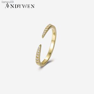 ANDYWEN 925 Sterling Silver Open Resizable Twing Rings Luxury Clear CZ Simple Tiny 2022 Winter Women Wedding Fine Jewelry Gift L230704