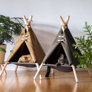 Small Animal Supplies ZK40 Pet Teepee Dog Cat Bed White Canvas Cute House Portable Washable Tents for Puppy Kitten 230713