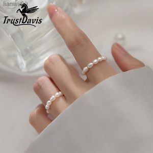 Trustdavis Minimalist Real 925 Sterling Silver Sweet Irregular Pearl Elastic Rings for Women Wedding Party S925 Jewelry DA2196 L230704