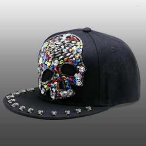 Ball Caps Studded Rhinestone Skull Pattern Hat For Men Trend Brand Flat Edge Baseball Cap Leisure Outdoor Sunscreen Contrasting Color