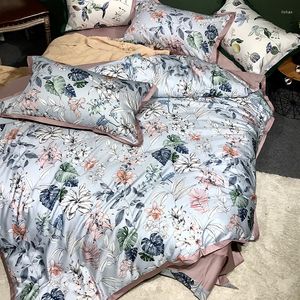 Bettwäsche-Sets, 100 % ägyptische Baumwolle, King-Size-Bettwäsche, Blumen, grüne tropische Blätter, Bettbezug, Bettlaken, Shams, Satin-Bettwäsche, 4-tlg