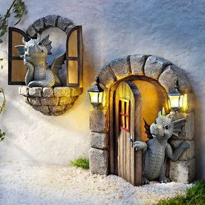 庭の飾りかわいい小さなドラゴン恐竜の瞑想読書本の彫刻の樹脂飾り庭の家の装飾屋外装飾新しいL230714