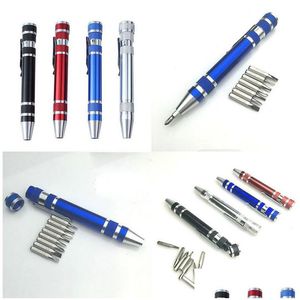 Screwdrivers Mti-Function 8 In 1 Precision Screwdriver With Magnetic Mini Portable Aluminum Tool Pen Repair Tools For Mobile Phone D Dhofb