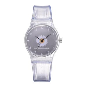 Küçük Daisy Jelly Watch Öğrencileri Kızlar Sevimli Karikatür Chrysantemum Silikon Saatler Şeffaf Band Gri Dial Wristwatches247a