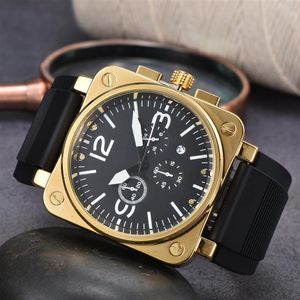 Sports Men's Mechanical Ross Watch Alloy Ultra-Thin Square Dial Alla händer kan drivas Waterproof World Time BR Watch285n