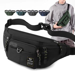 Midjeväskor män midja Fanny Pack Belt Sling Beståse Travel Multi-Pocket Militär Fashion Money Male Nylon Pouch Purse Bum Hip Väskor 230714