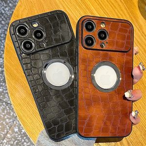 Fashion Genuine Letter Crocodile Skin Texture Logo Hole Magnetic For Magsafe Case For iPhone 14 13 12 11 Pro Plus Max Wireless Charge Big Window Cover