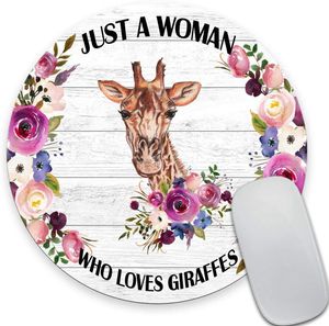 Girafa Round Mouse Pad for Funny Quote Mouse Pad Giraffe Lover Gift Office Decor for Women Just A WomanWho Loves Giraffe 7.9 In