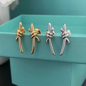 Stud S925 Sterling Silver Lovely Bowknot Designer Stud Küpe Kadınlar Parlayan Kristal Tatlı Aşk Düğüm Küpe Küpe Kulak Yüzük Lüks Marka Takı 2024 YENİ