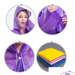 Płaszcze przeciwdeszczowe z kapturem Eva deszczowy płaszcz UNI Waterproof poncho długie wiatrówki na zewnątrz Transpare Transpare Rain Coat Fashion Portable Deszczowy Dr Dhlv7