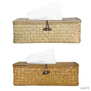 Tissue Boxes Napkins Seagrass Tissue Box Napkin Holder Dispenser Pumping Paper Case Home Decor R230714