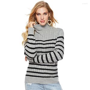 Kadın Sweaters Kadın Stripe Belktleneck Kazak Sonbahar Kış Kışlı Kadın Uzun Kollu Yüksek Yakalı Knited Pullover Gömlek Bayan Jumper