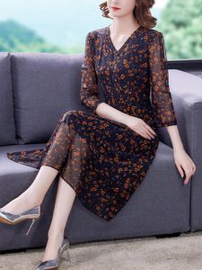 Casual Dresses Summer Floral Women Elegant Dress 2023 Spring Mulberry Silk Midi Slim Fit V-Neck Beach Party Mini Prom Bodycon