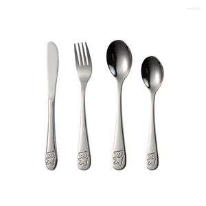Dinnerware Sets 4 Pcs Set Cutlery Animal Bear Flatware Stainless Steel With Black Gift Box For Children Kid Baby