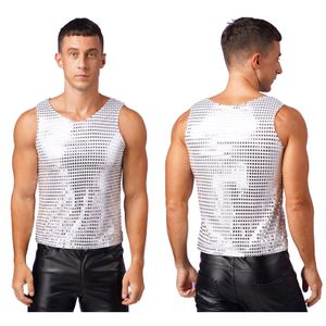 Mens Tank Tops Tshirts Shiny Sequin Sleeveless Loose Christmas Performance Clothing Fashion Nightclub Party Waistcoat 230713