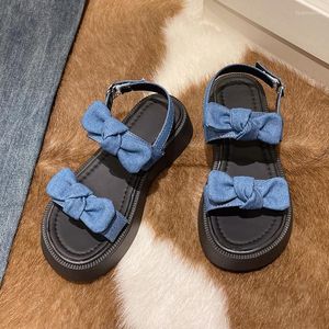 Sandals Flats 5514 Women Summer Platform Bow Shoes 2024 Fashion Slippers Trend Dress Slies Open Open Toe Walking